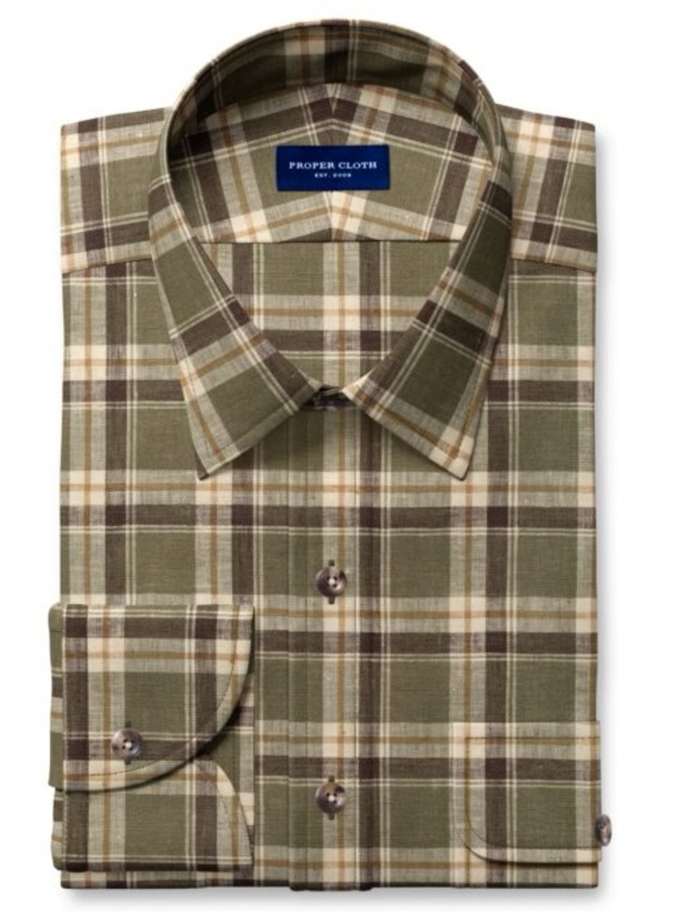 Proper cloth Portuguese Fatigue and Khaki Shadow Plaid Linen shirt Sz R17-35.6